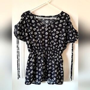 Floral Black and White Women's Top